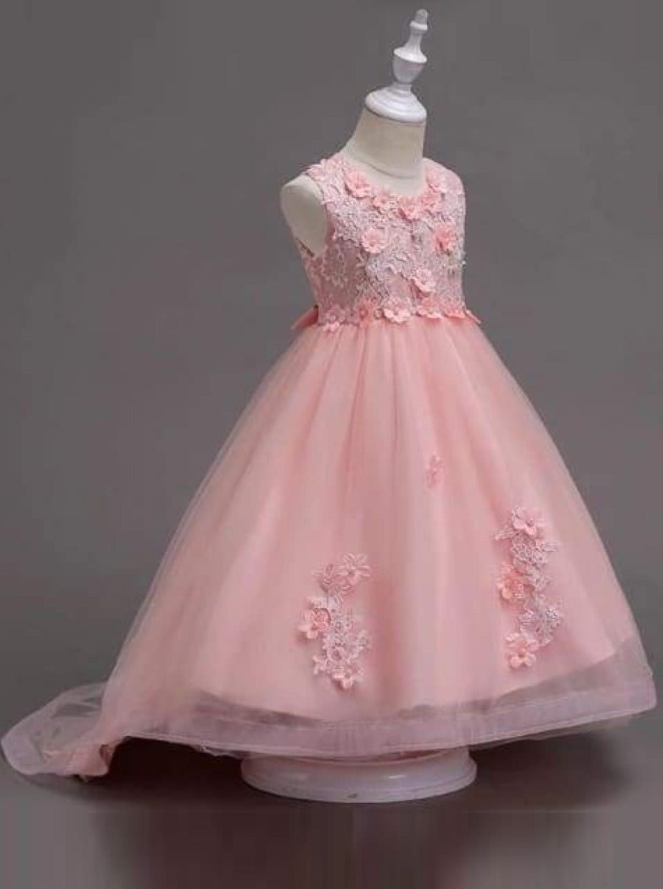 Toddler Formal Dresses | Girls Flower Embellished Hi-Lo Formal Dress