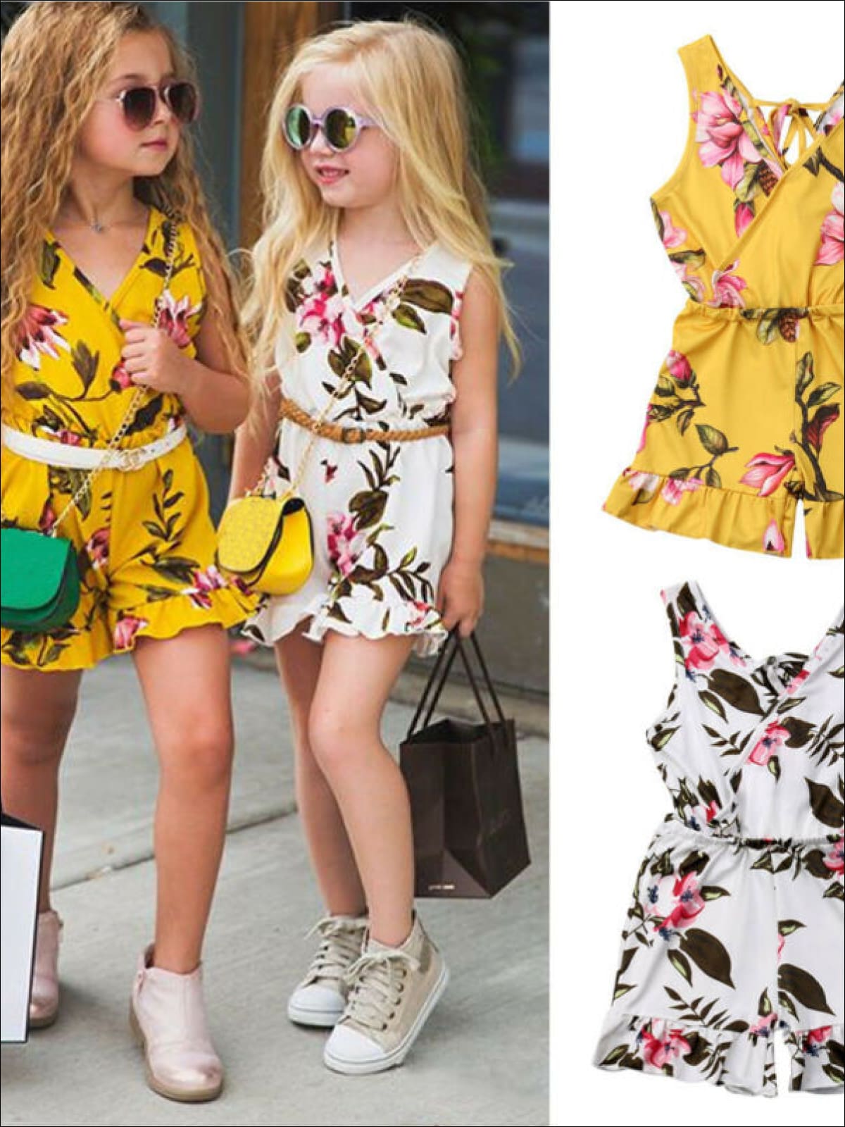 Toddler Spring Causal Rompers | Little Girls Floral Ruffle Romper