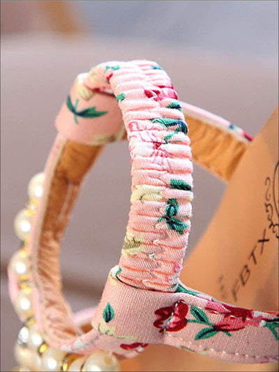 Girls Floral & Faux Pearl Embellished Sandals - Girls Sandals