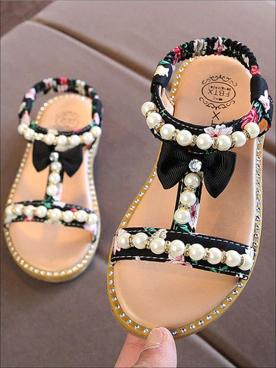 Girls Floral & Faux Pearl Embellished Sandals - Girls Sandals