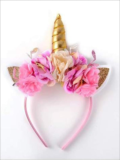 Girls Floral Gold Unicorn Headband - Girls Unicorn Headband