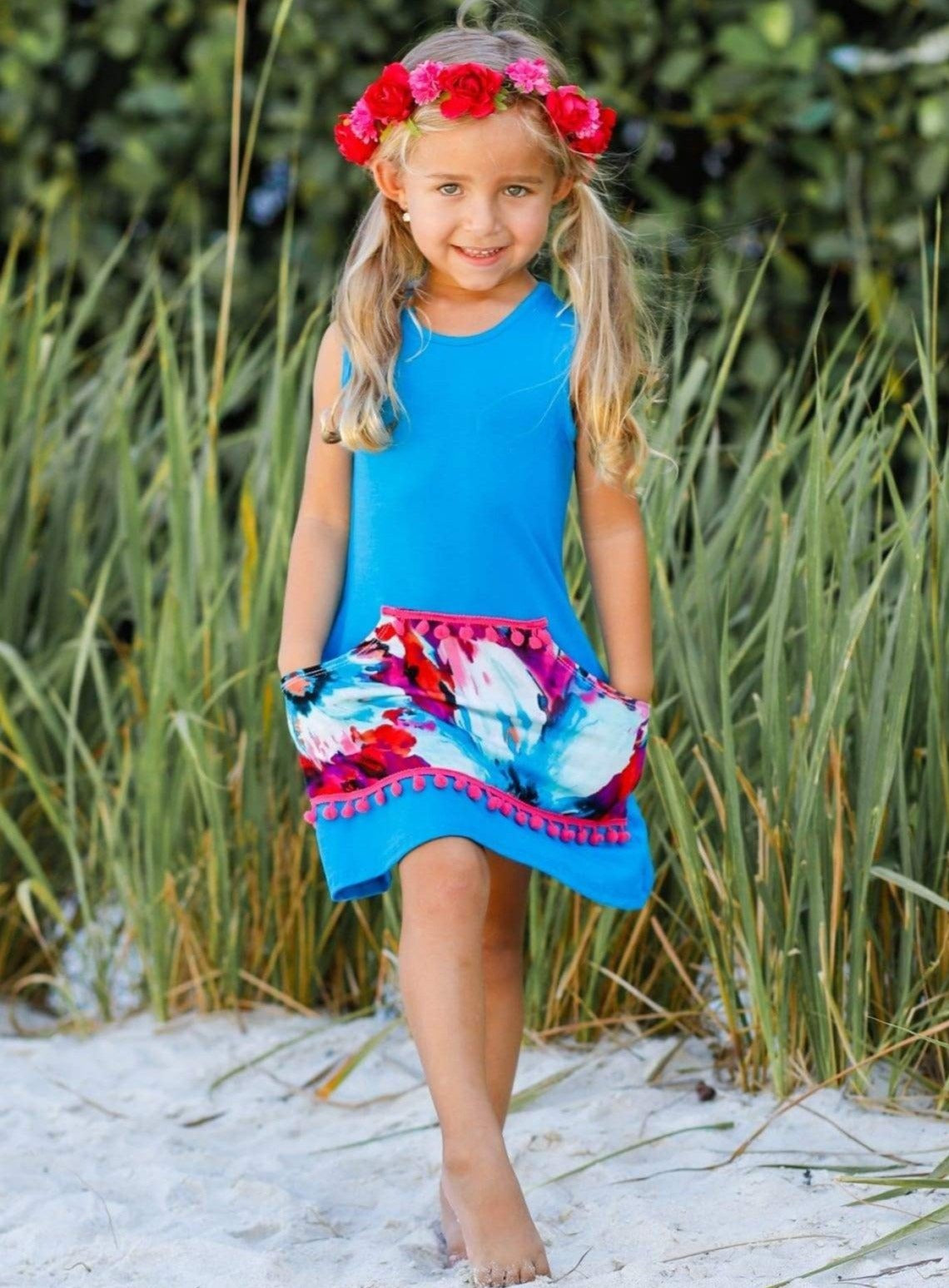 Toddler Spring Dresses | Little Girls Kangaroo Pocket Tank Dress