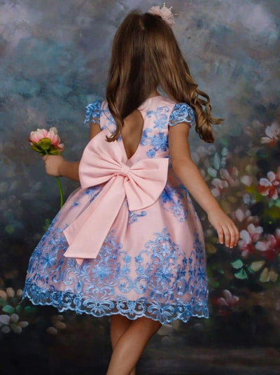Toddler Spring Party Dresses | Girls Blue Floral Lace Princess Dress