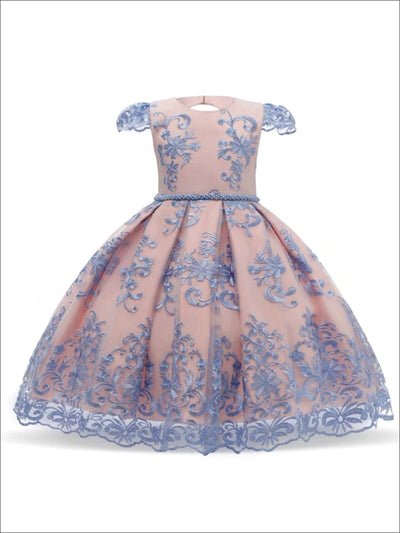 Toddler Spring Party Dresses | Girls Blue Floral Lace Princess Dress
