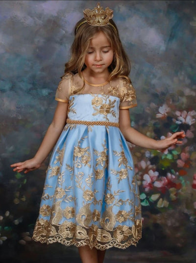Little Girls Dressy Dresses | Sheer Golden Lace Beaded Princess Dress