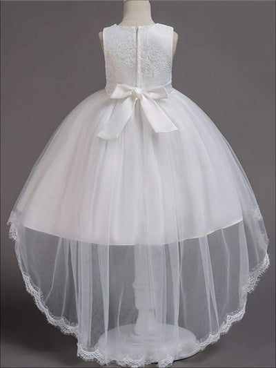 Girls Communion Dresses | Sleeveless Lace Hi-Lo Tulle Princess Dress