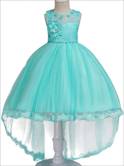 Girls Special Occasion Dress | Sheer Embroidered Hi-Lo Party Dress