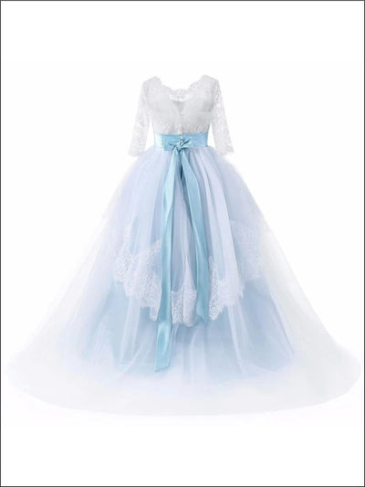 Girls Formal Easter Dresses | Blue Embroidered Lace Communion Gown