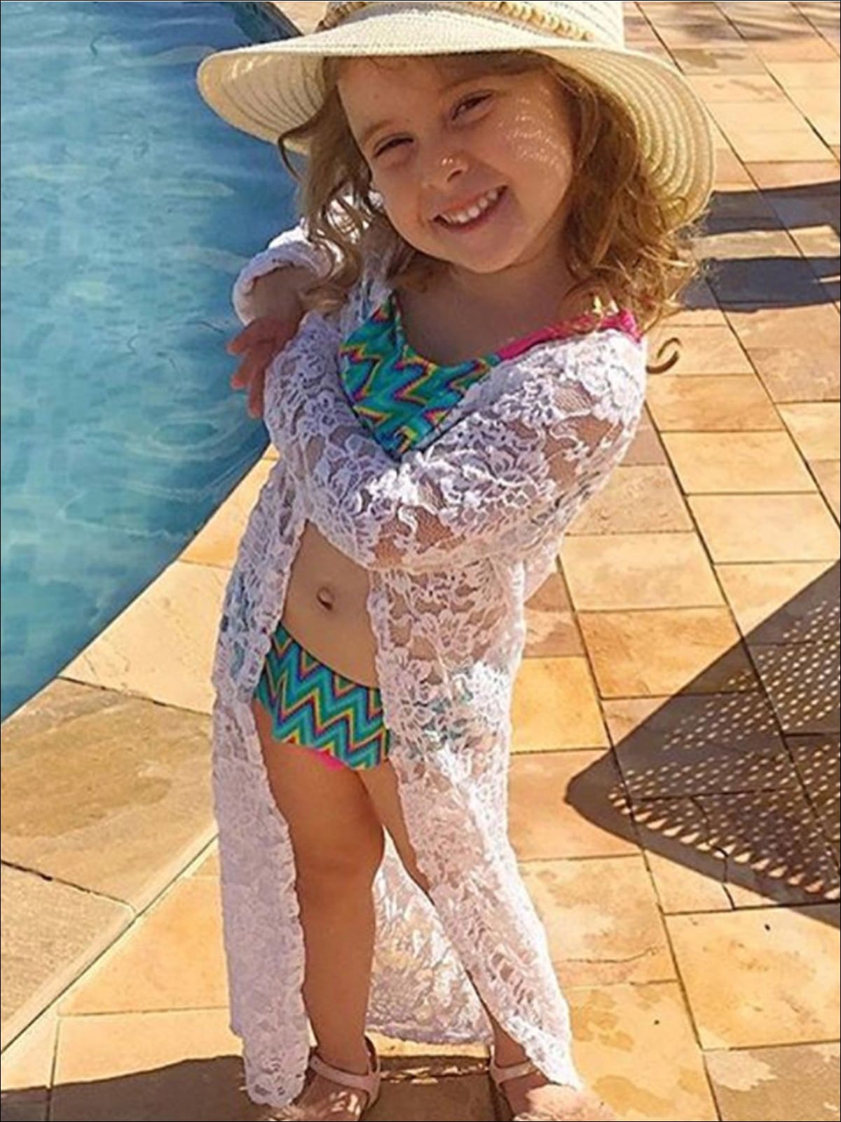 Kids Resort Wear | Little Girls Floral Lace Swimsuit Cover Up
