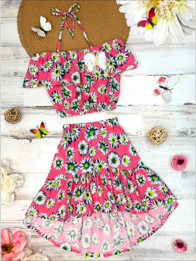 Toddler Spring Clothes | Girls Halter Ruffle Bib Top & Hi-Lo Skirt Set