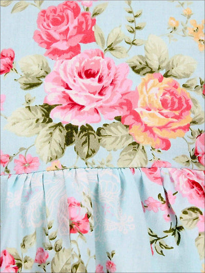 Girls Floral Print Flutter Sleeve Casual Dress - Girls Spring Casual Dress