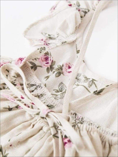 Girls Floral Print Flutter Sleeve Summer Dress with Matching Headband - Girls Spring Casual Dress