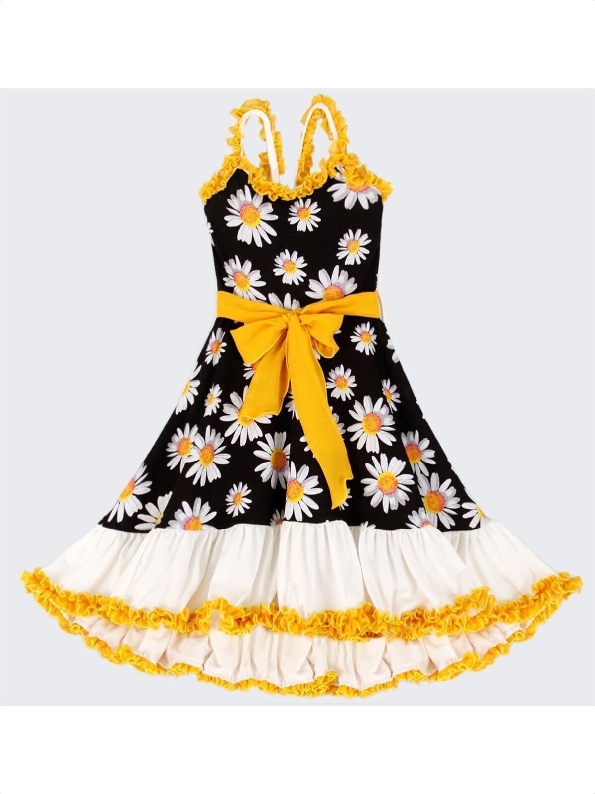 Girls Floral Print Ruffled Ruffled Strap & Hem Dress with Sash - Girls Spring Dressy Dress