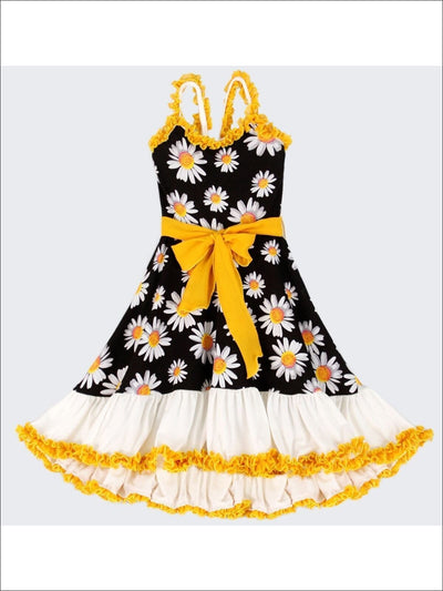 Girls Floral Print Ruffled Ruffled Strap & Hem Dress with Sash - Girls Spring Dressy Dress