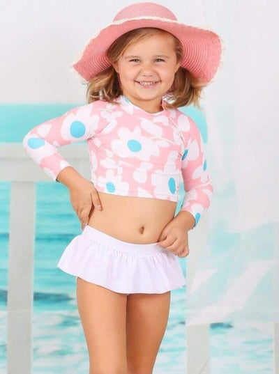 Girls Floral Rash Guard Skirted Two Piece Swimsuit - Mia Belle Girls