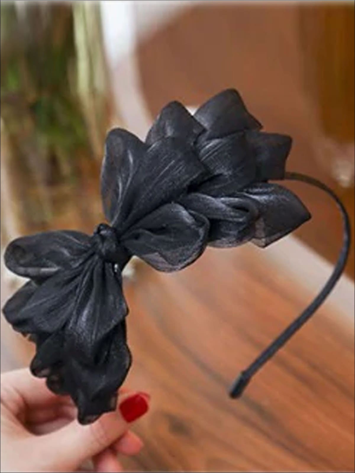 Girls Floral Ribbon Headband - Black - Hair Accessories