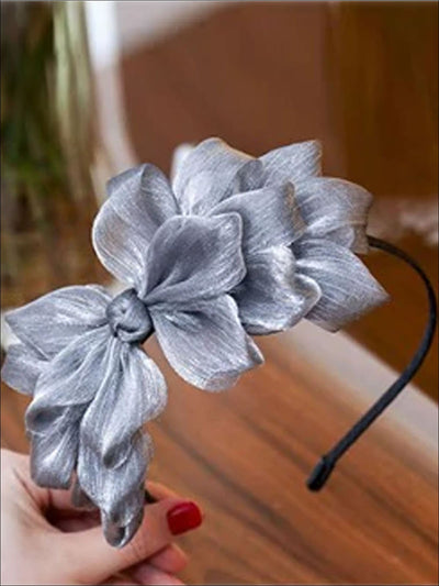 Girls Floral Ribbon Headband - Silver - Hair Accessories
