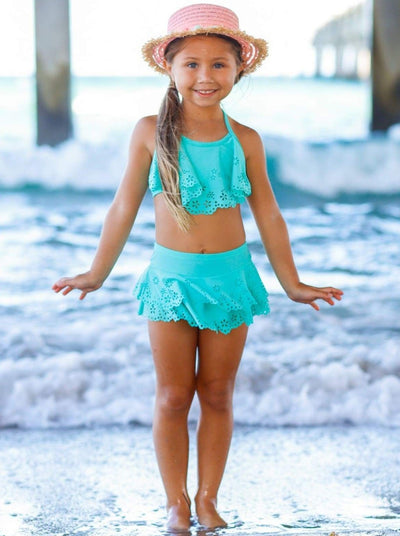 Kids Resort Wear | Girls Floral Ruffle Skirted Two-Piece Swimsuit 