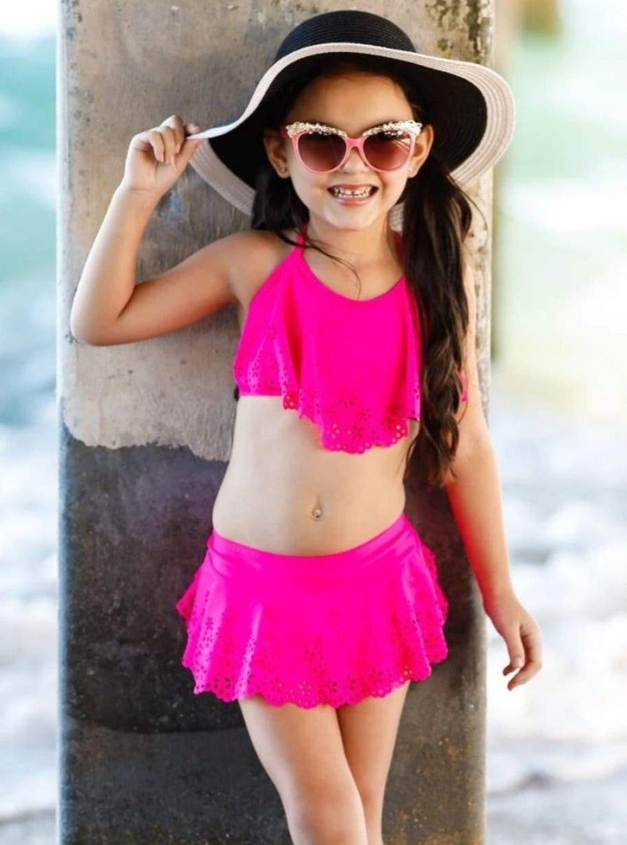 Kids Resort Wear | Girls Floral Ruffle Skirted Two-Piece Swimsuit 
