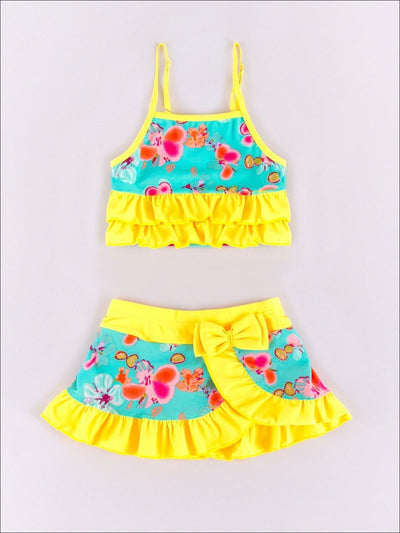 Mia Belle Girls Floral Ruffled Tankini Two Piece Swimsuit