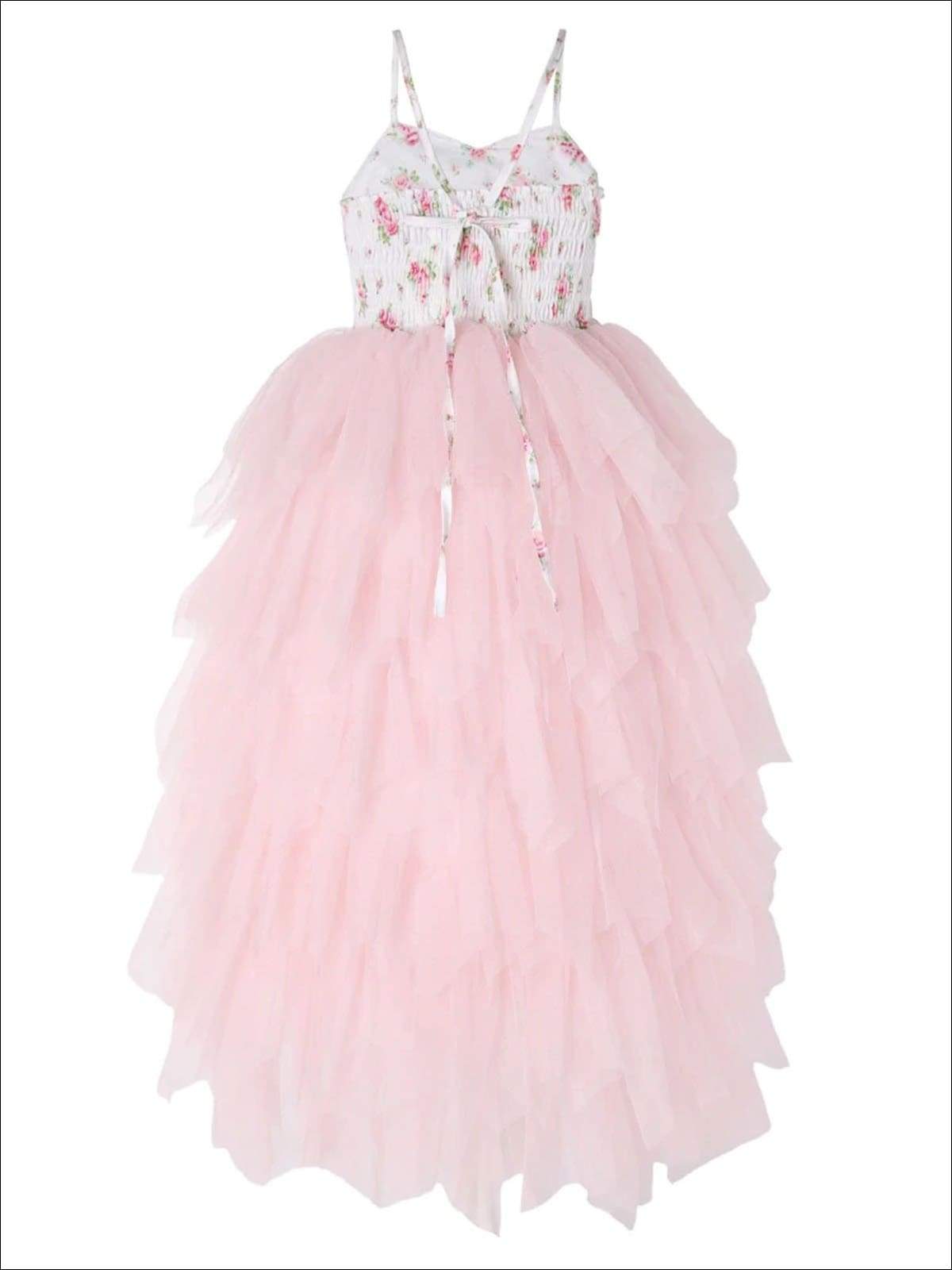 Girls Floral Sleeveless Tiered Tutu Casual Maxi Dress - Girls Spring Dressy Dress