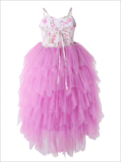 Girls Floral Sleeveless Tiered Tutu Casual Maxi Dress - Girls Spring Dressy Dress