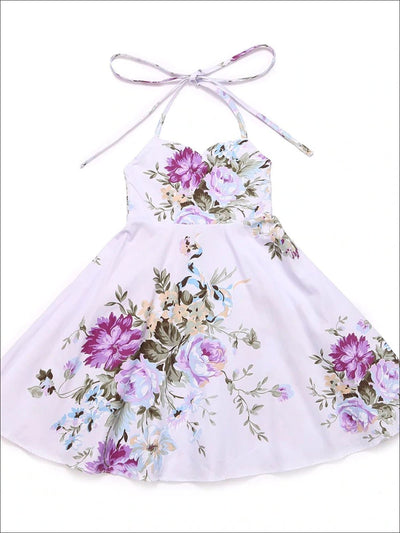 Girls Floral Tie Up A-Line Dress - Girls Spring Casual Dress