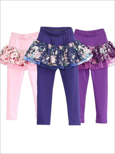 Girls Floral Tiered Tutu Skirt Leggings - pink / 4T - Girls Leggings
