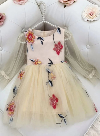 Girls Floral Tulle Fairy Dress - Peach / 7Y - Girls Spring Dressy Dress