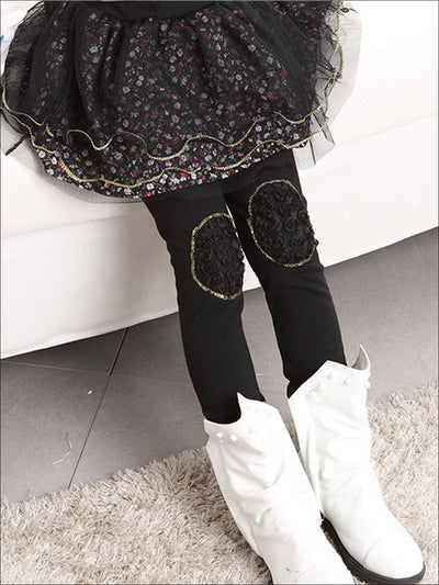 Girls Floral Tutu Skirt Leggings - Black / 24M - Girls Leggings