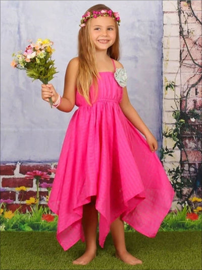 Girls Flower Applique Hankerchief Dress - Girls Spring Casual Dress