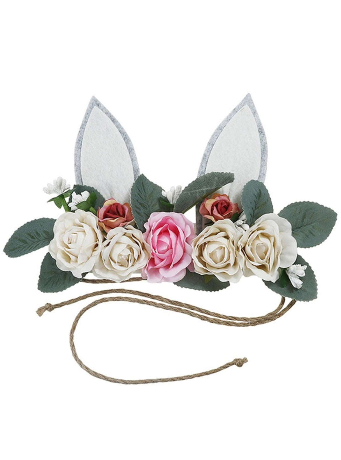Girls Flower Bunny Ears Headband - Grey & White / Rose - Girls Accessories