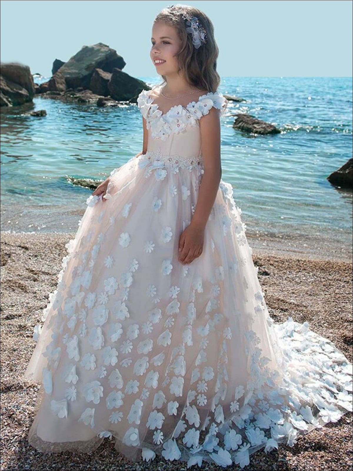 Toddler Spring Party Dresses | Girls Flower Embellished Princess Gown
