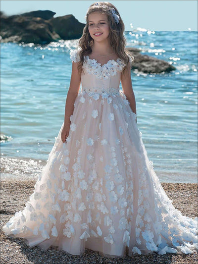Toddler Spring Party Dresses | Girls Flower Embellished Princess Gown