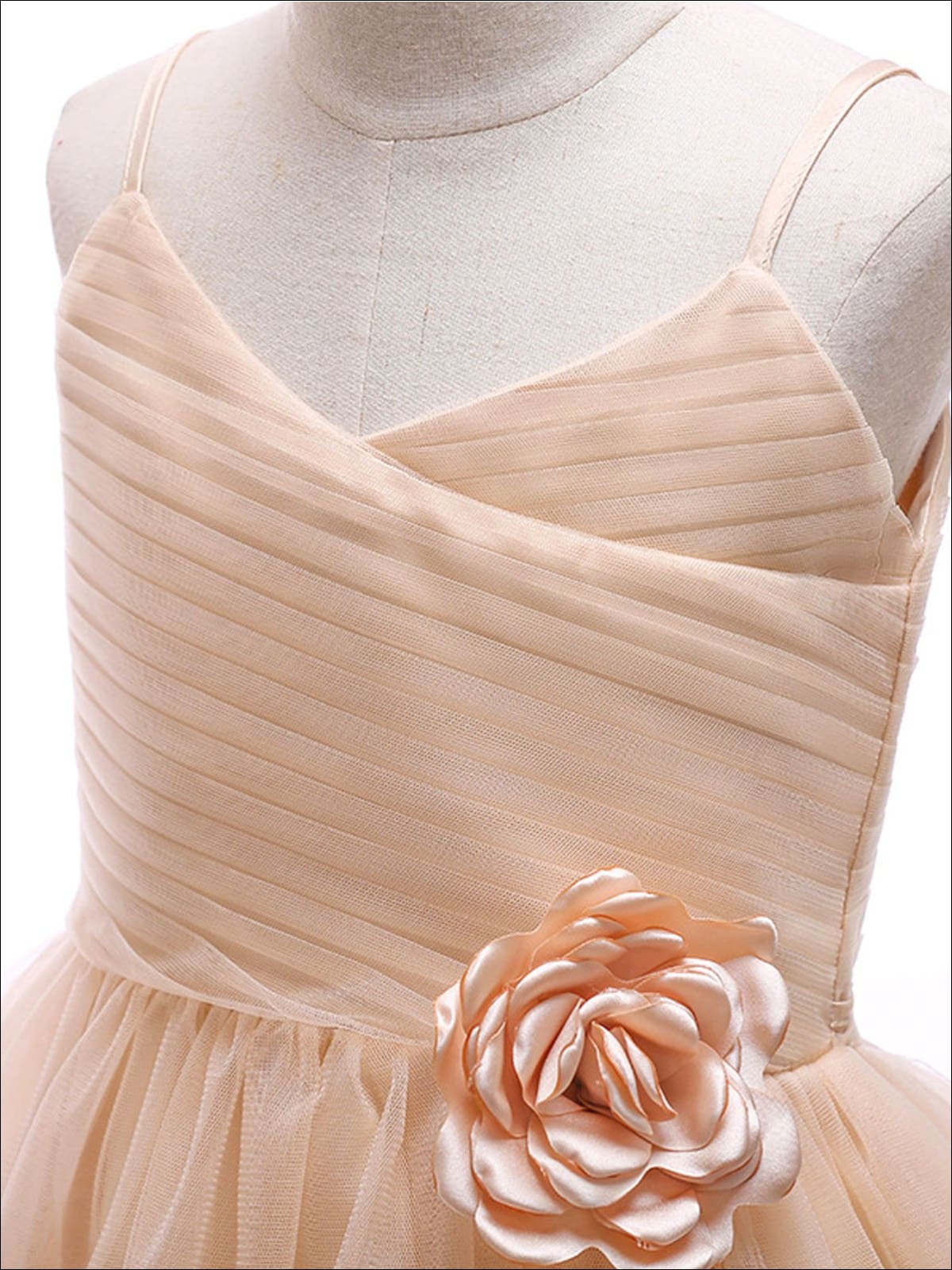 Girls Flower Embellished Sleeveless Tulle Dress - Girls Spring Dressy Dress
