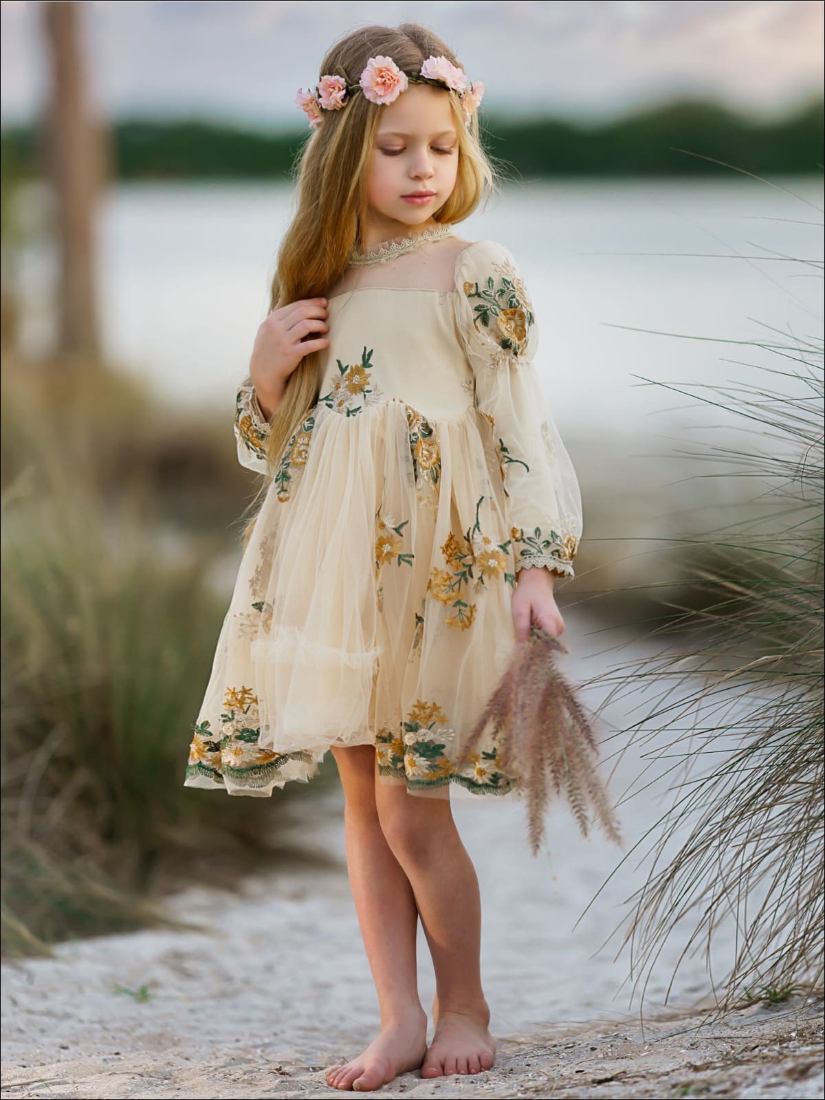 Little Girls Flower Embroidered Lace Dress | Toddler Spring Dresses