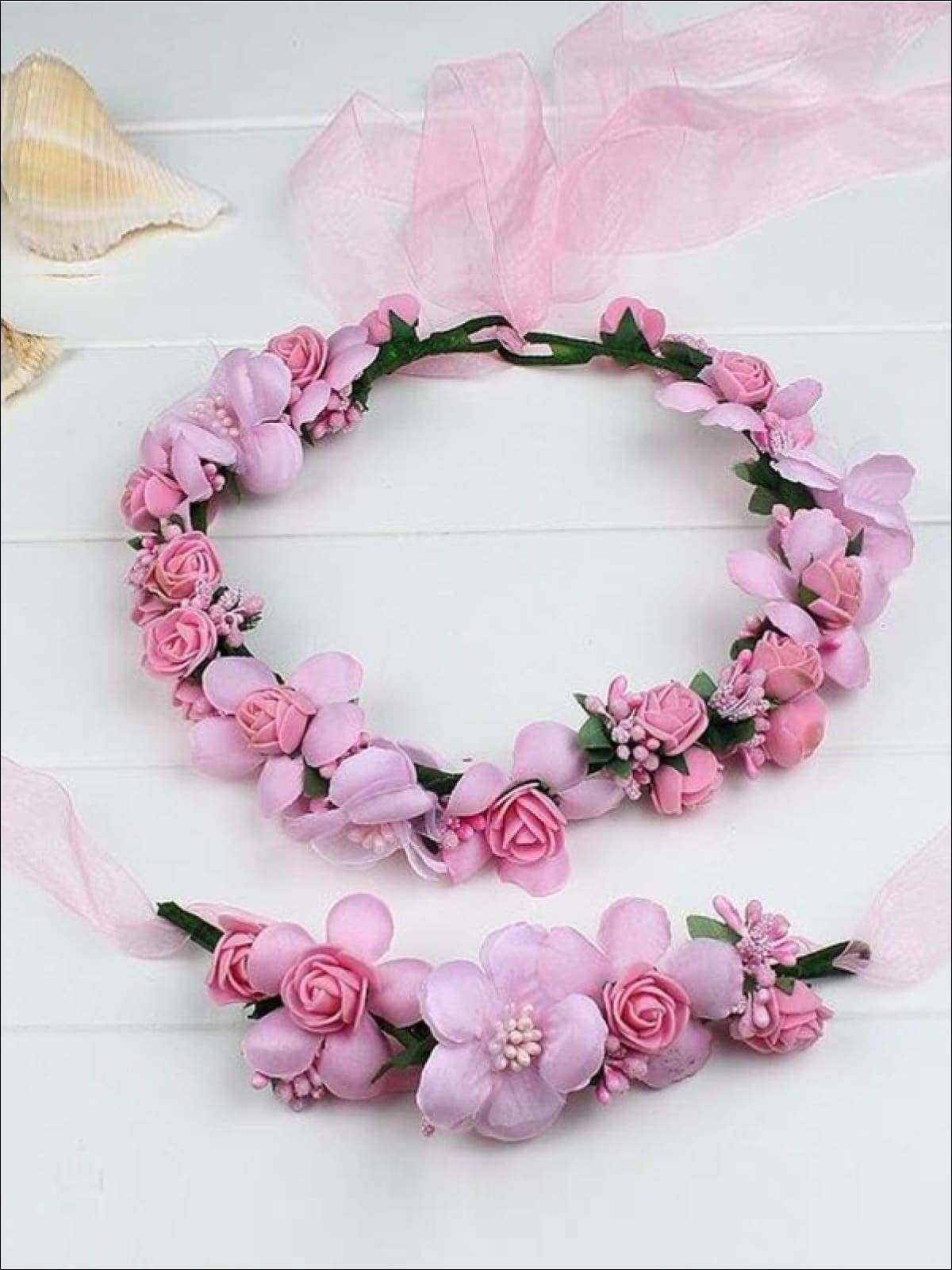 Girls Flower Halo Set - Rose Pink / One - Flower Halo