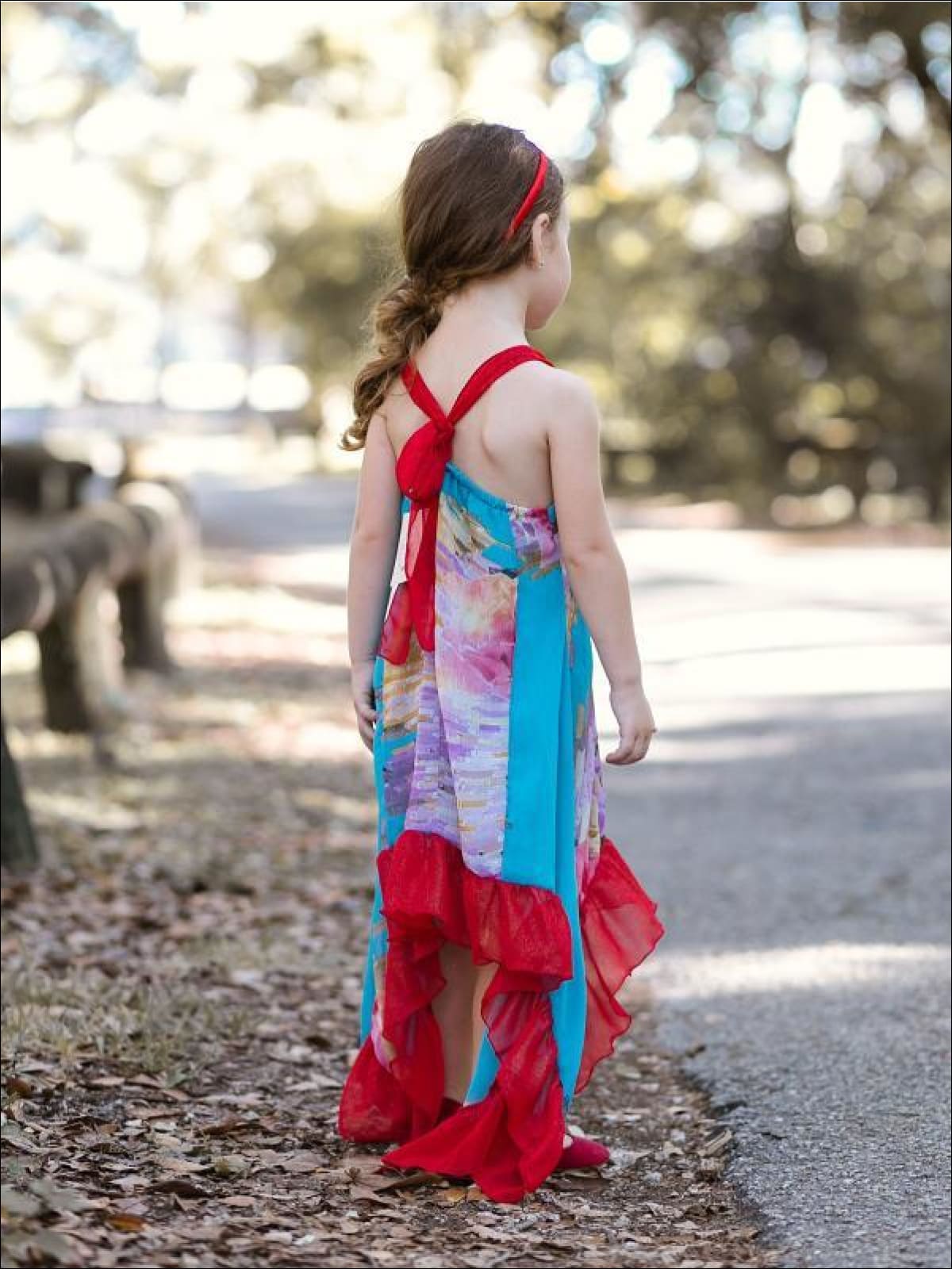 Girls Flower Trim Side Tail Ruffle Hem Dress - Girls Spring Dressy Dress