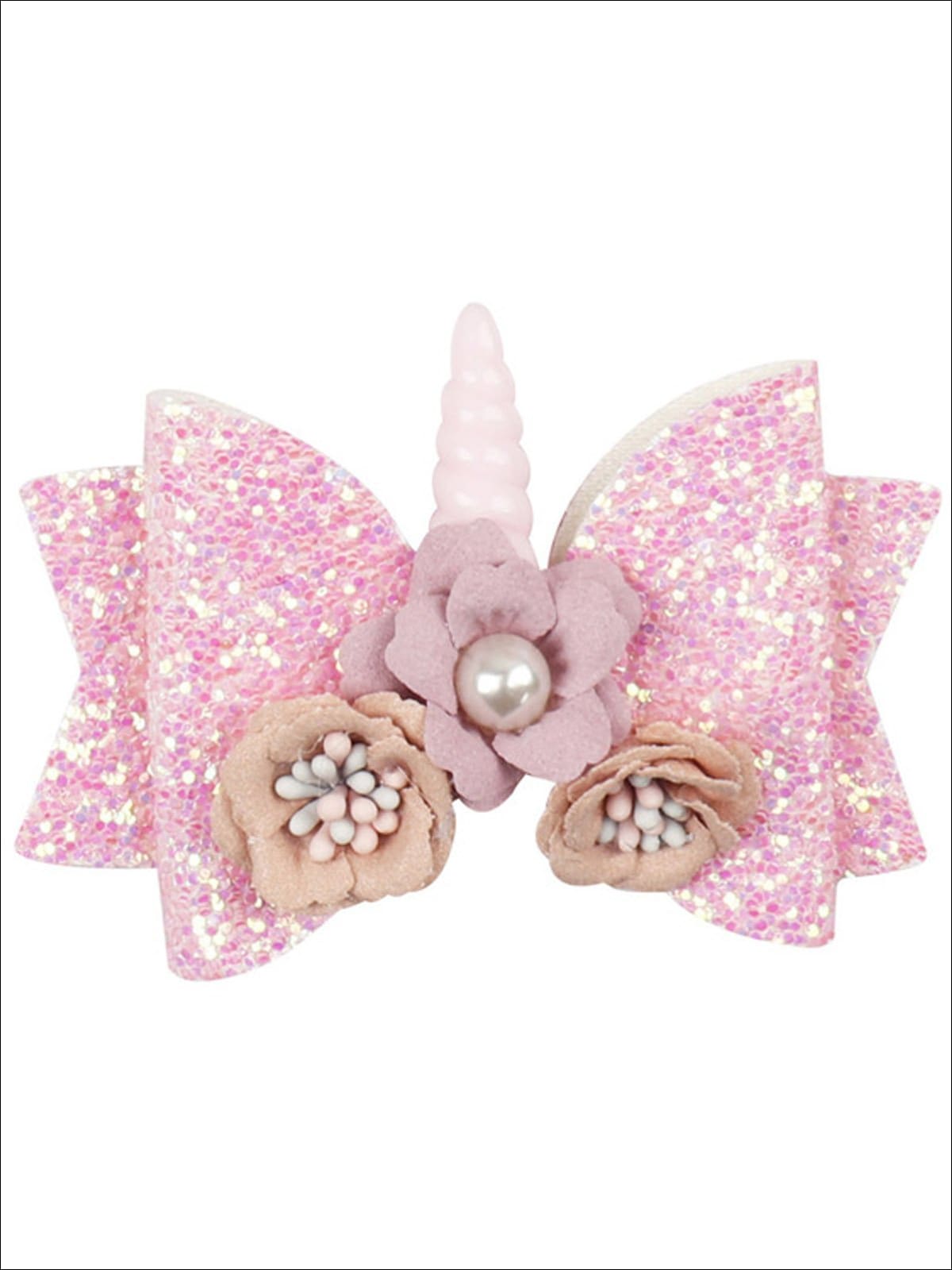 Girls Flower Unicorn Glitter Hair Bow - Pink - Hair Accessories