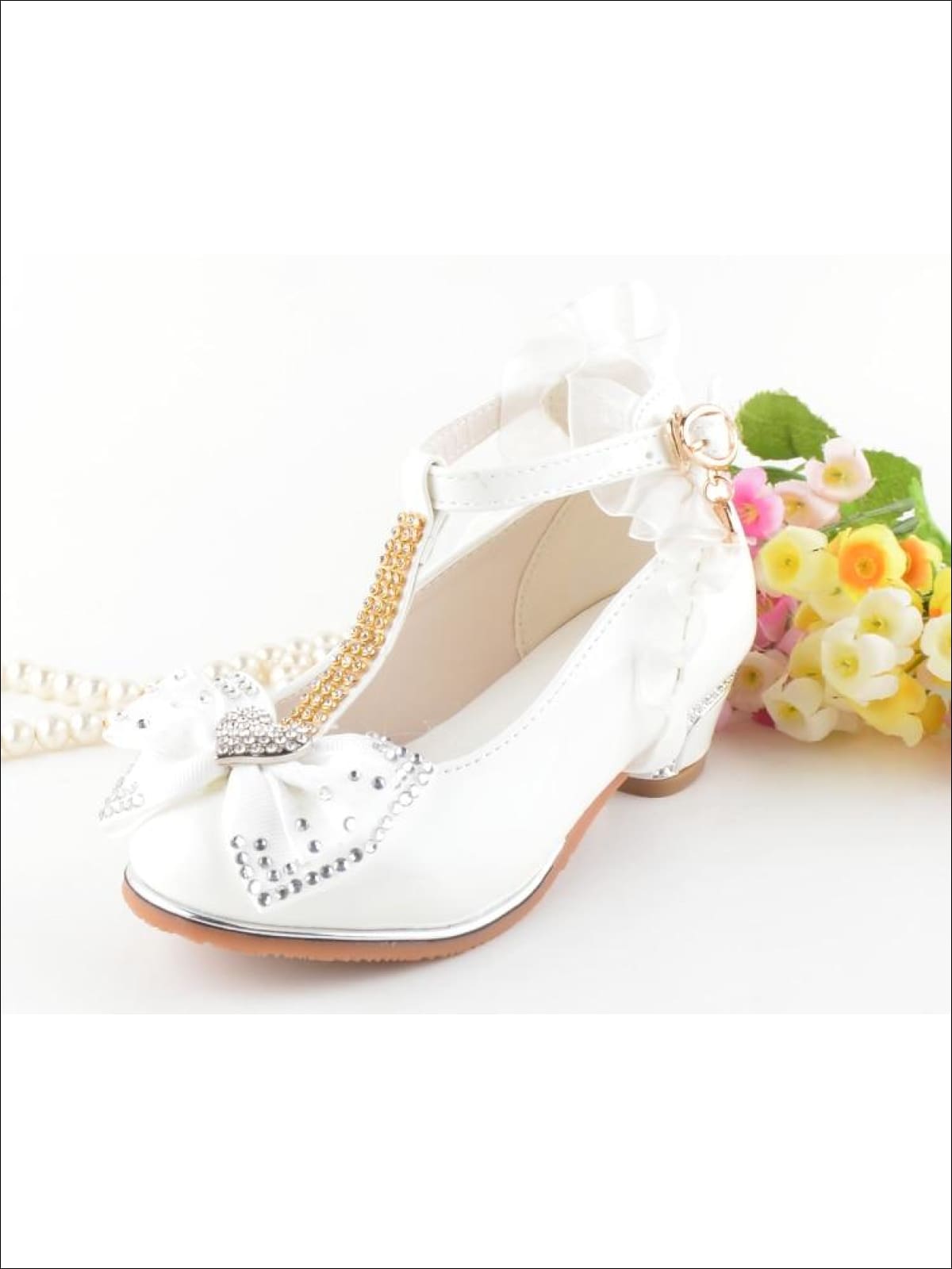 Shoes By Liv & Mia | Girls Frilly Rhinestone Bow Tie Princess Shoes