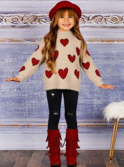 Kids Sweaters & Cardigans | Fuzzy Heart Sweater | Mia Belle Girls