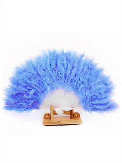 Girls Glamorous Vintage Style Feather Fan ( Multiple Color Options) - Blue - Girls Halloween Costume