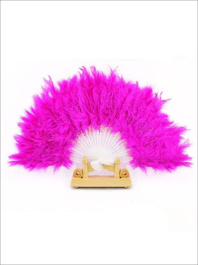Girls Glamorous Vintage Style Feather Fan ( Multiple Color Options) - Hot Pink - Girls Halloween Costume