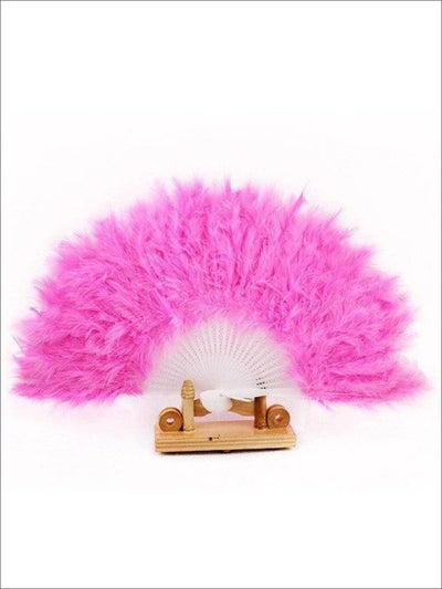 Girls Glamorous Vintage Style Feather Fan ( Multiple Color Options) - Pink - Girls Halloween Costume