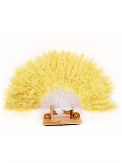 Girls Glamorous Vintage Style Feather Fan ( Multiple Color Options) - Yellow - Girls Halloween Costume
