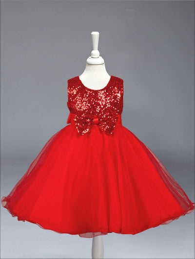 Girls Glitter and Tulle Princess Holiday Dress With Scalloped Hem - red / 3T - Girls Fall Dressy Dress