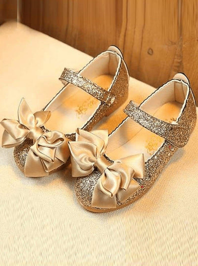 Girls Glitter Bow Shoes - gold / 1.5 - Girls Flats