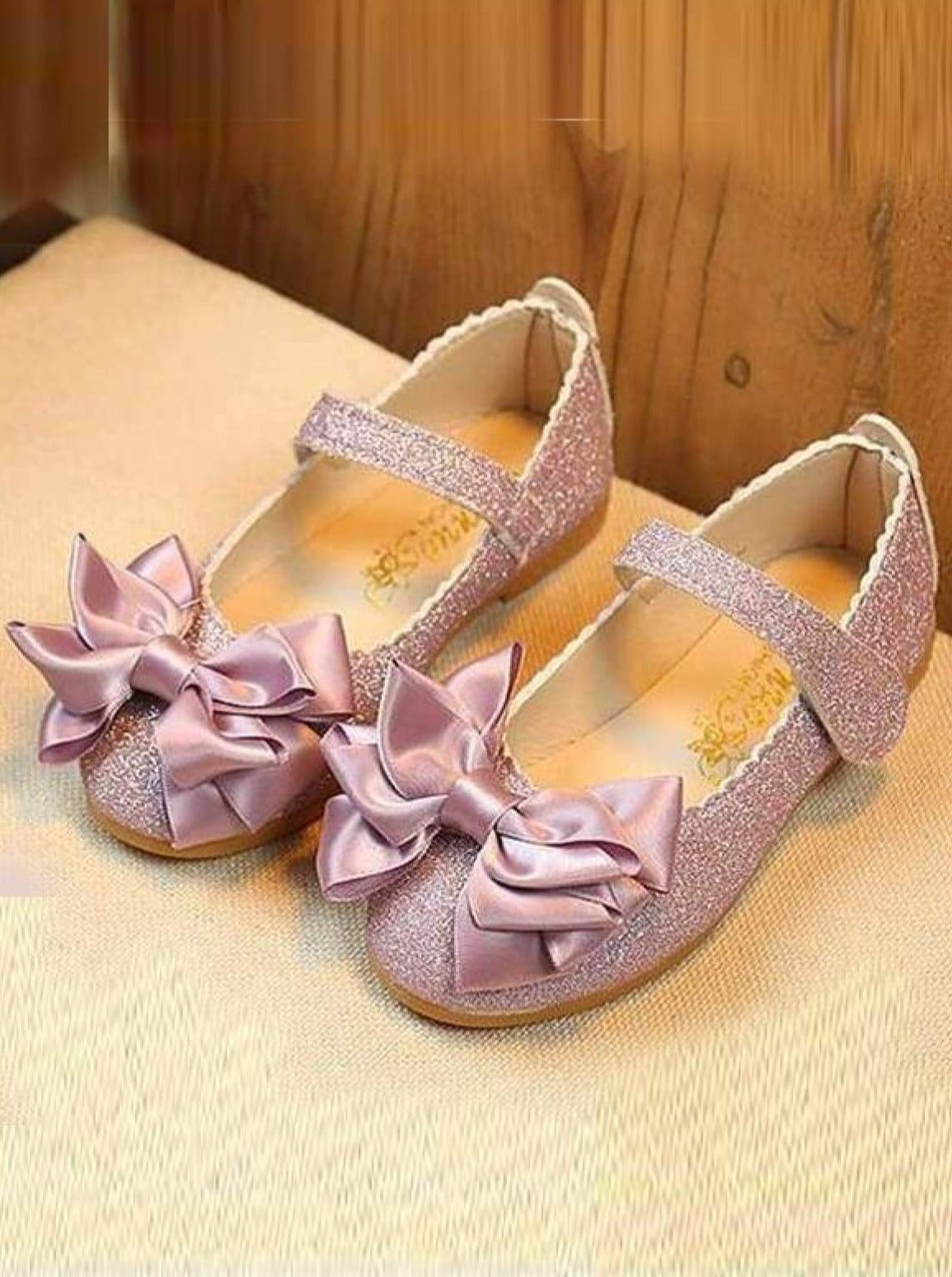 Girls Glitter Bow Shoes - light purple / 1.5 - Girls Flats