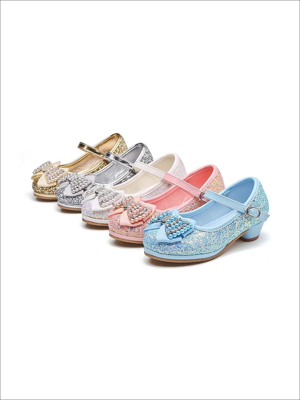 Girls Glitter Bow Tie Pearl Embellished Princess Shoes - Girls Flats