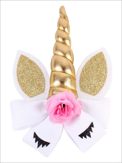 Girls Glitter Cat Ear Unicorn Hair Bow - Gold - Hair Accessories